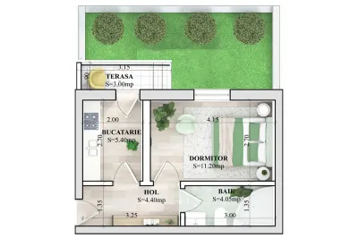 REVANZARE Apartament 1 camera 28m + gradina 17m STEJARILOR RESIDENCE Lunca Cetatuii - foto 2