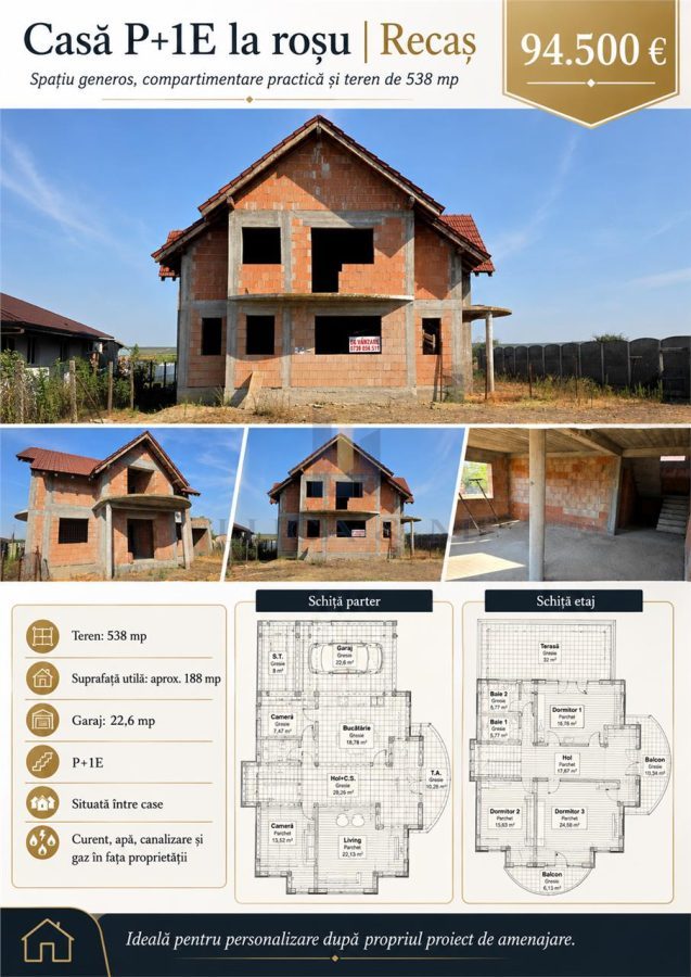 Casa parter si etaj la rosu ,Recas - Recas