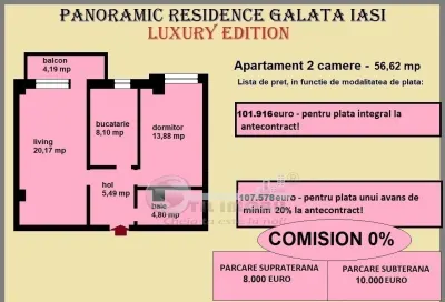 Apartament 2 camere de vanzare in Iasi, Galata, 56,62 mp, bloc nou - foto 2