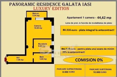 Apartament 1 camera de vanzare in Iasi, Galata, 44,62 mp, baie cu geam - foto 2